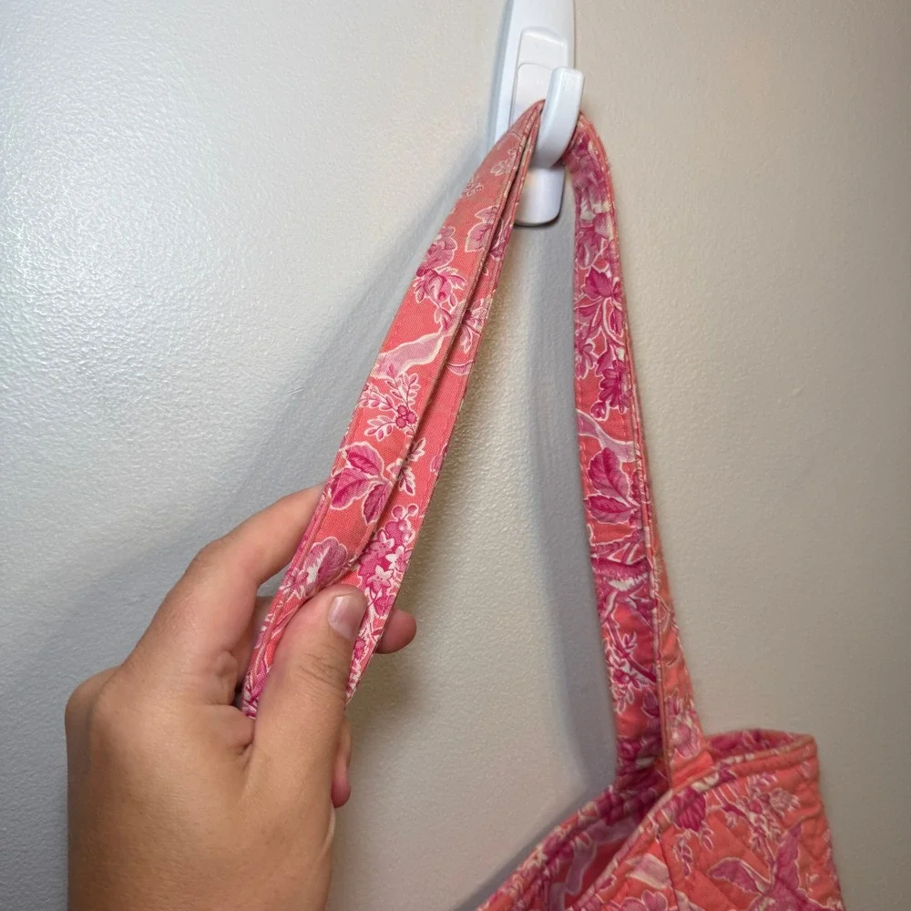 Vera Bradley Hope Toile Bucket Tote Pink Floral Quilted Cotton Shoulder Bag